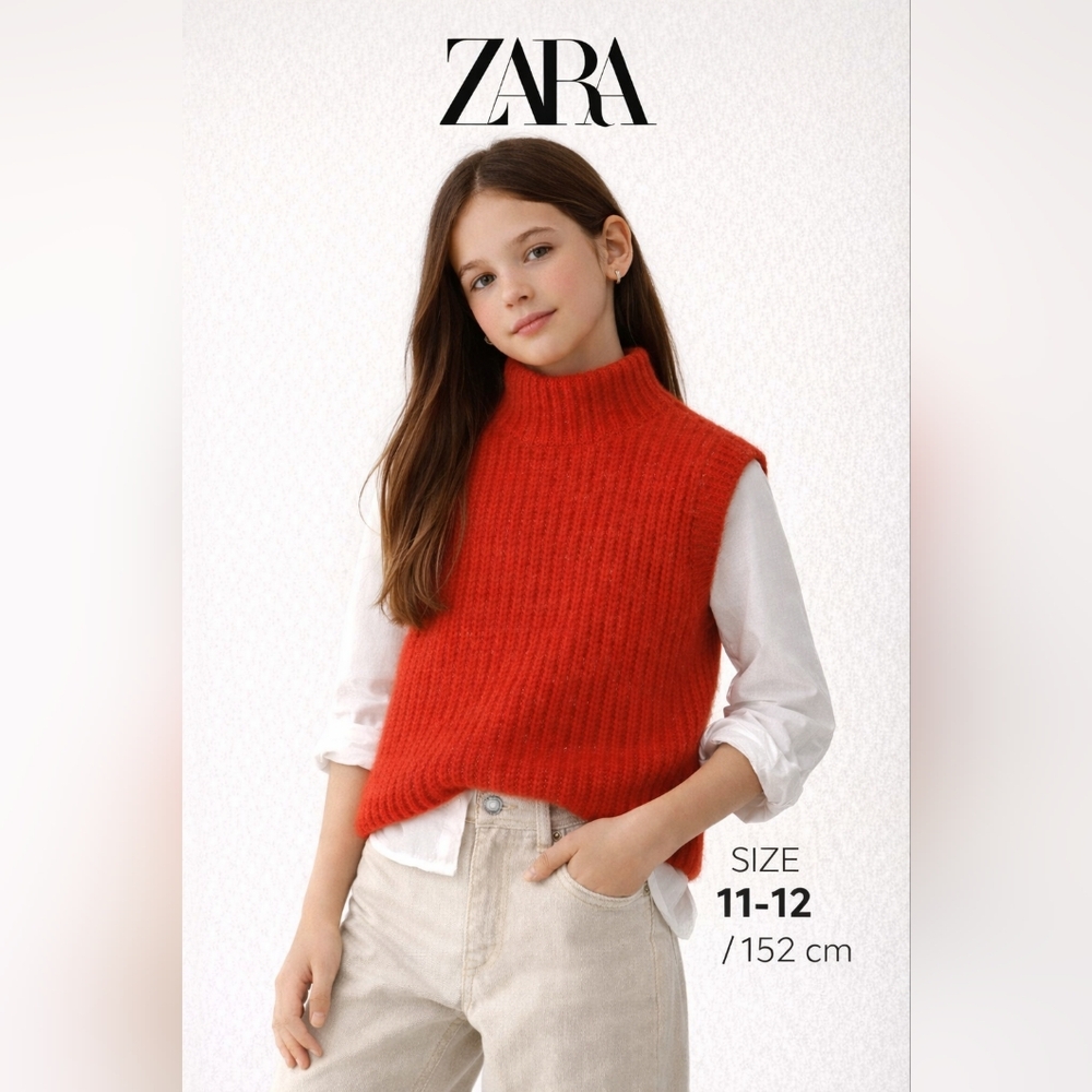ZARA Girls Red Sweater Vest Mock Neck Size 11–12 / 152 cm